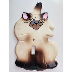 Vintage Cat light Switch Cover Hand Painted "SIAMESE CAT" Cicada Ceramics CA